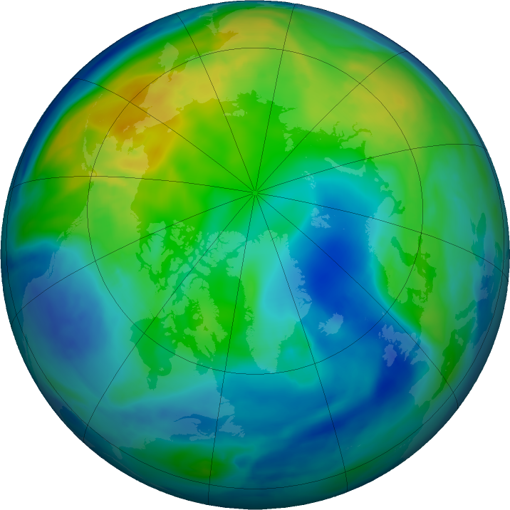 Arctic ozone map for 08 November 2016